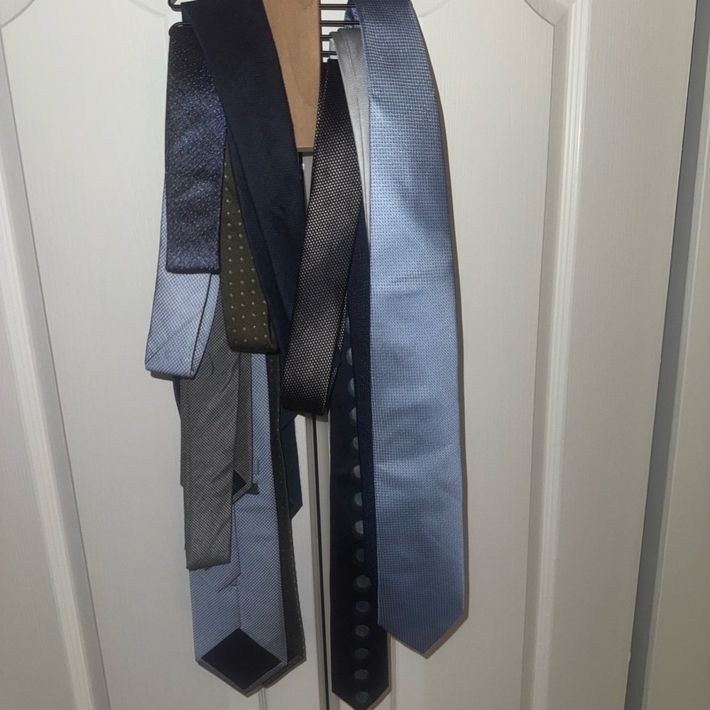 9 Assorted Men's Ties in Blue, Black, and Gray